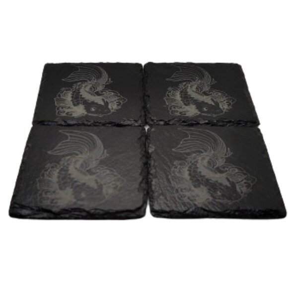 4" Inch Black Coasters Stone. "Koi Fish" - Picture 1 of 8